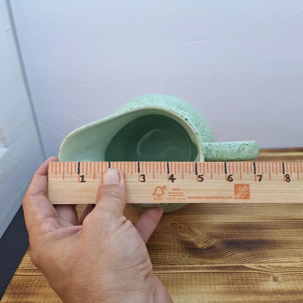 Green Spongeware Glazed‎ Pottery Creamer Pitcher Small 5
